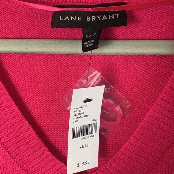 NWT Lane Bryant Pink Blouson Sleeve V-Neck Oversized Tunic Sweater Plus Sz 26/28 - Picture 7 of 10